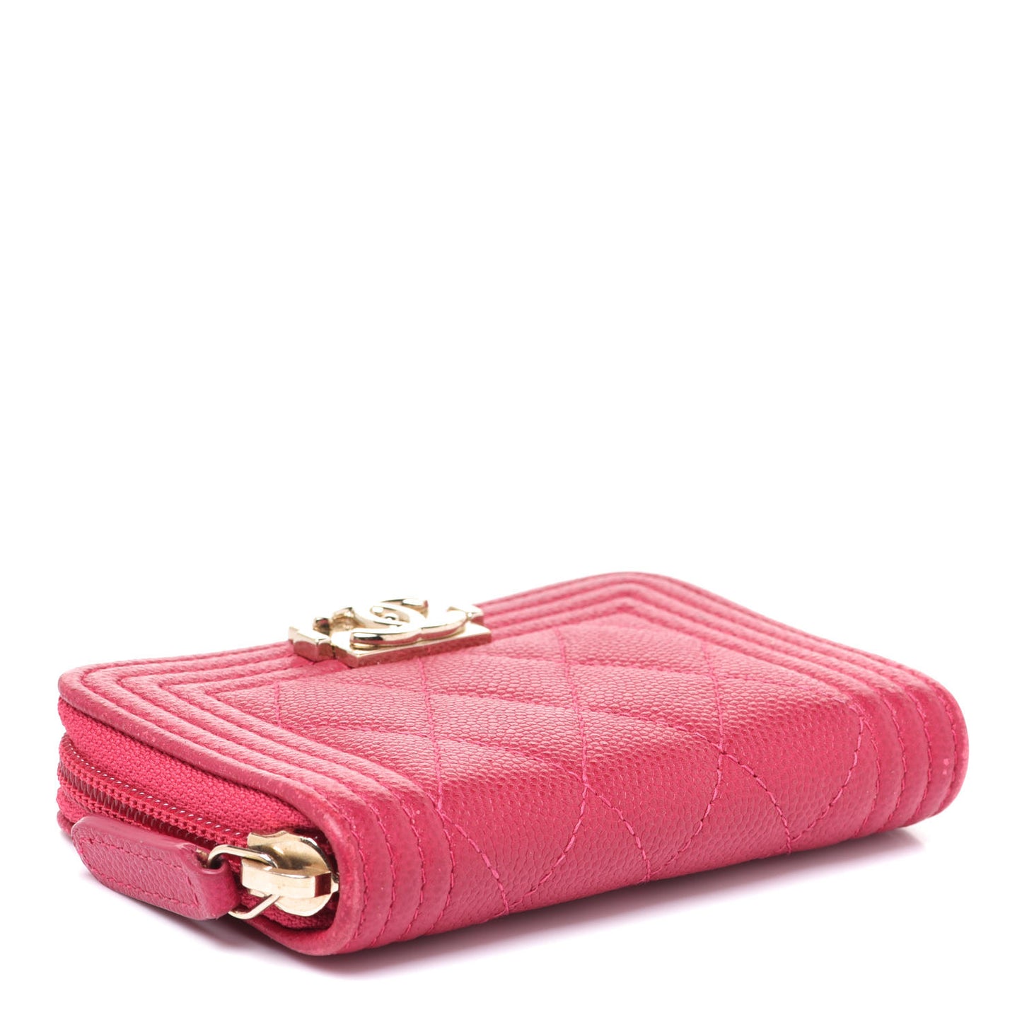 Caviar Quilted Boy Zip Around Coin Purse Wallet Fuchsia