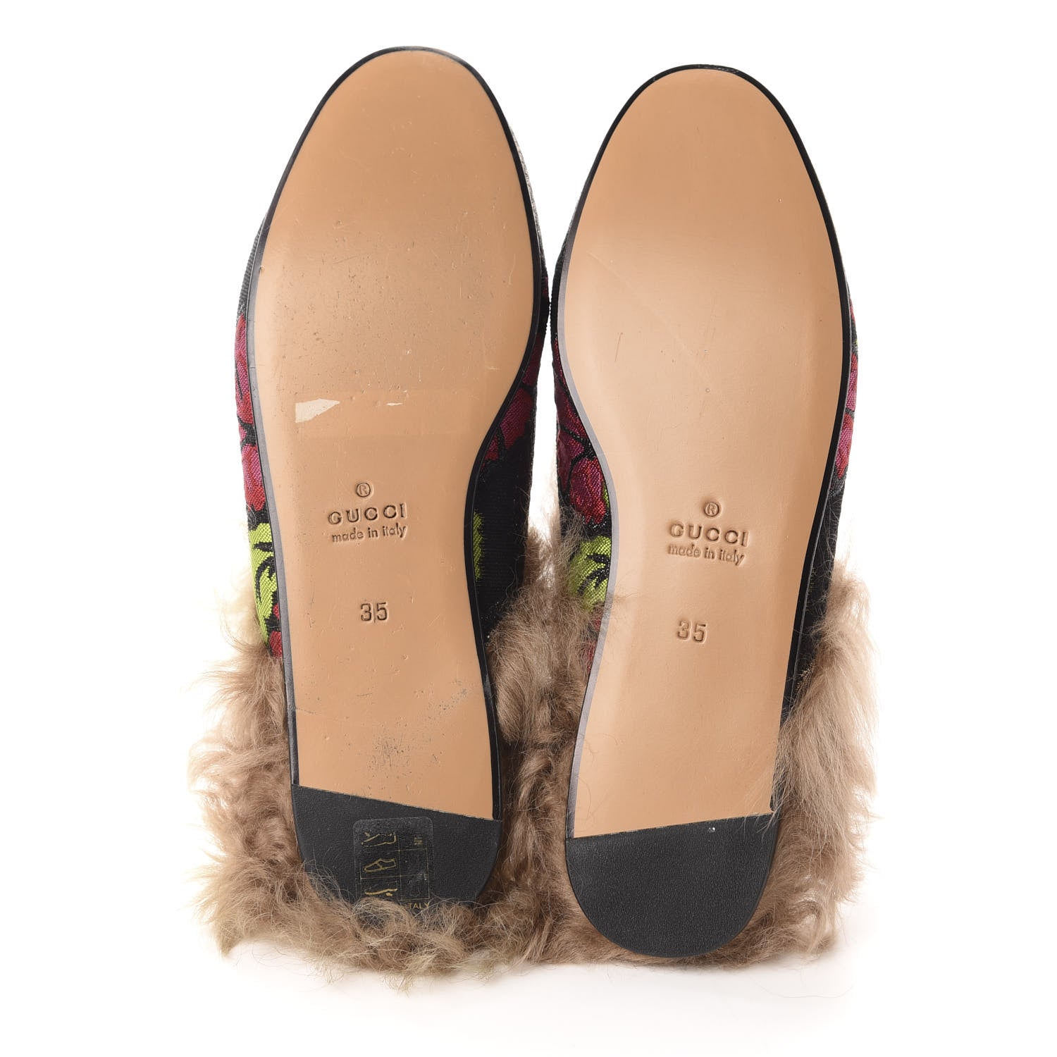 Gucci Brocade Fur Floral Womens Princetown Slippers 35 Black Anthracite 6 of 10