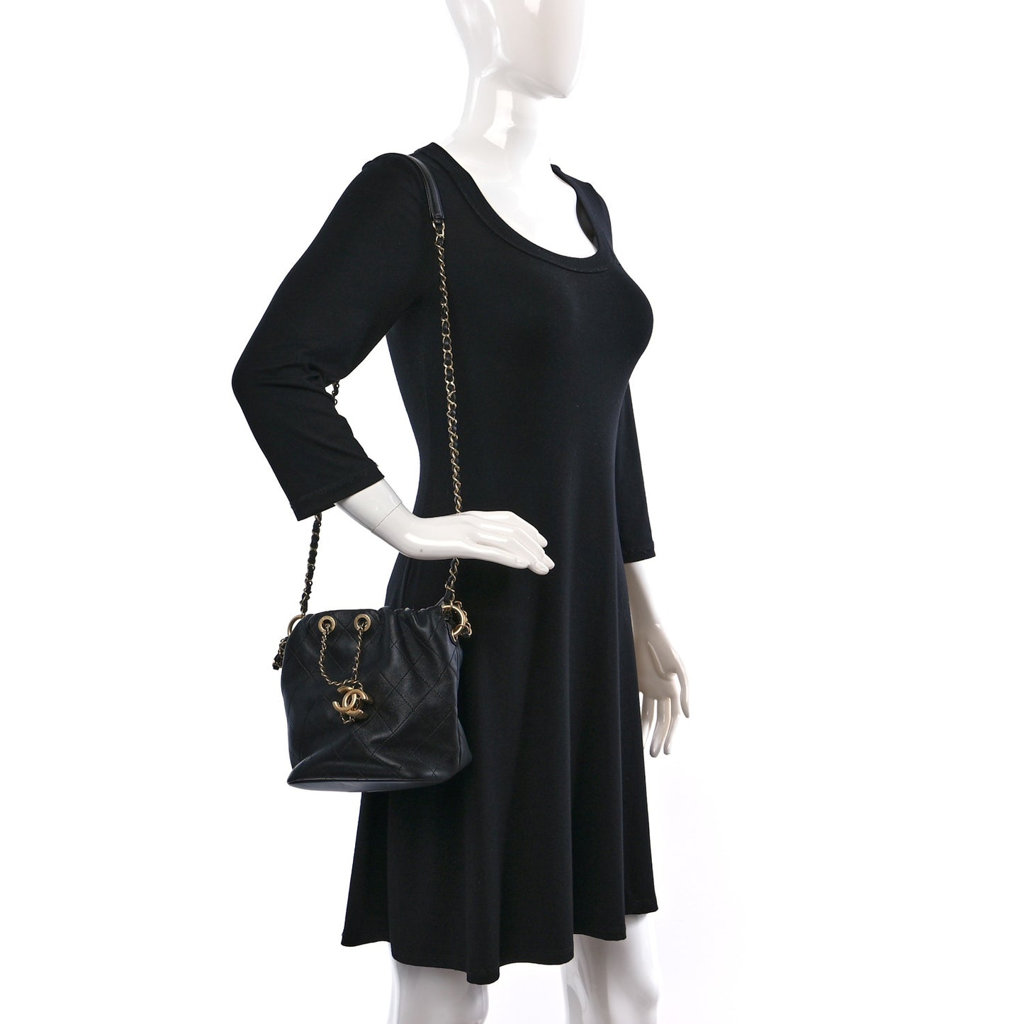 Lambskin Stitched Drawstring Bag Black