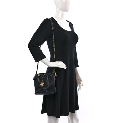 Chanel Lambskin Stitched Drawstring Bag Black 3 of 9