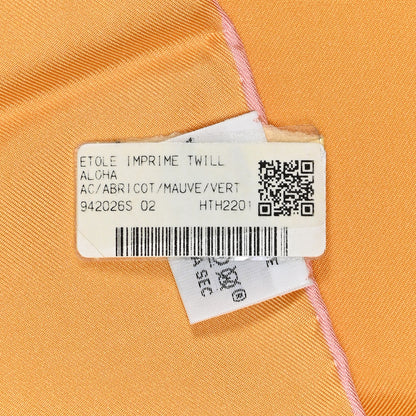 Hermes Silk Twill Imprime Aloha Double Scarf Stole Abricot Mauve Vert Amande 4 of 4