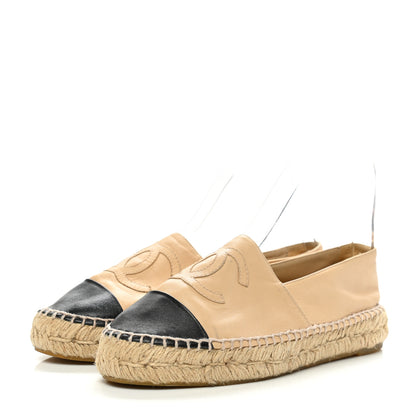 Chanel Lambskin CC Espadrilles 37 Beige Black 3 of 13
