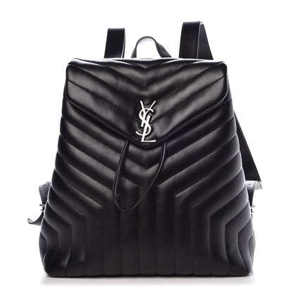 Saint Laurent Calfskin Y Quilted Monogram Medium Loulou Backpack Black 1 of 9