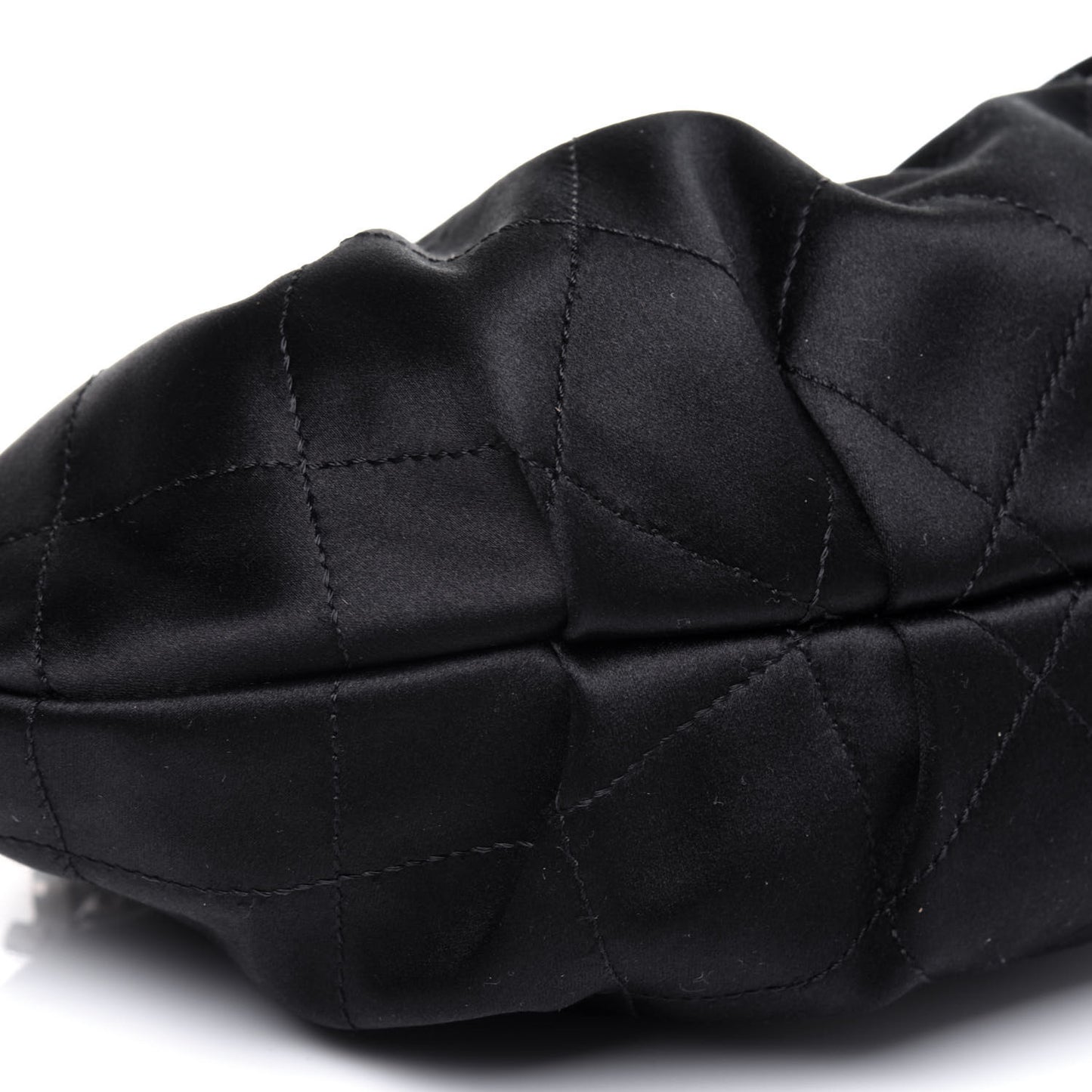 Satin Diamond Stitch Croissant Pochette Black