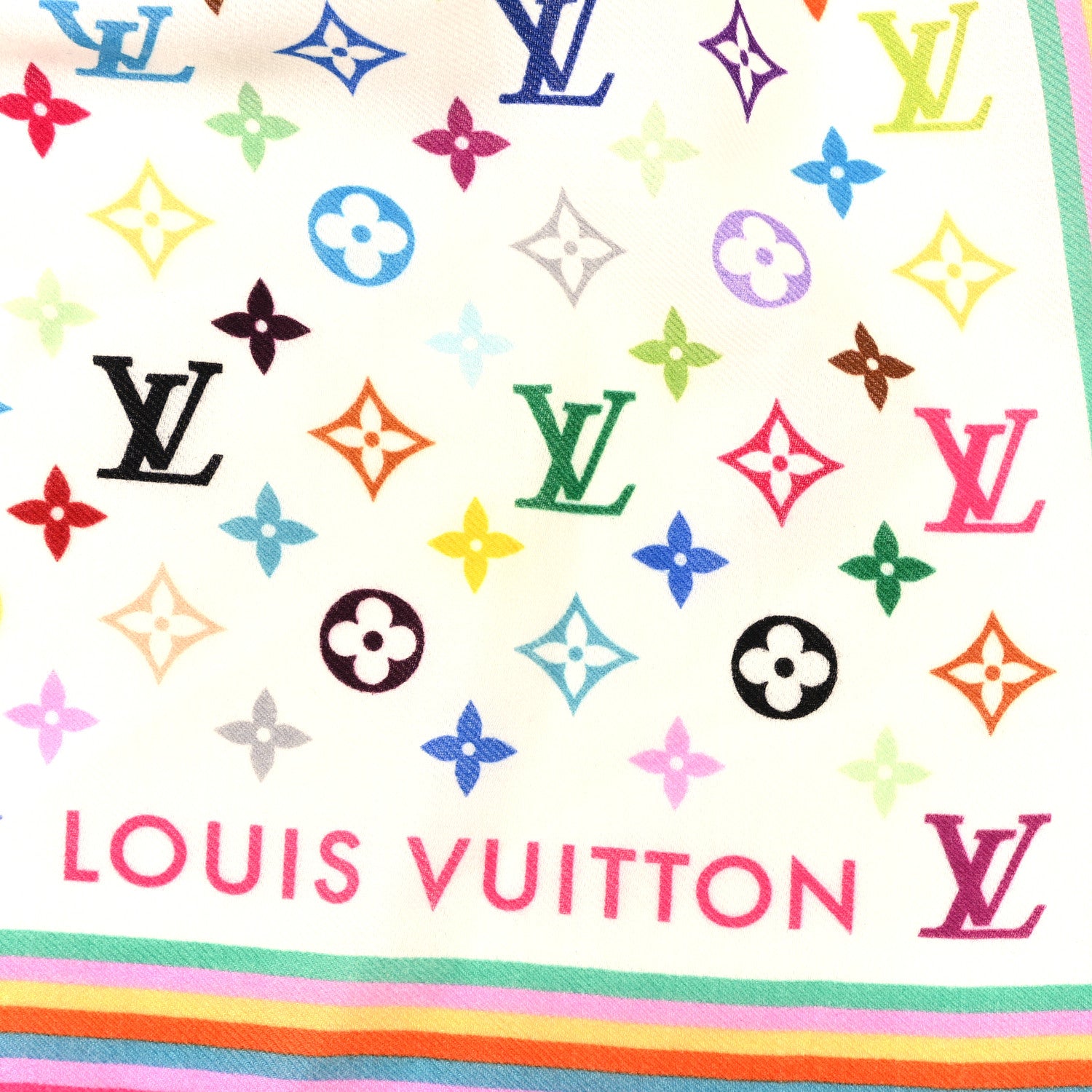 Louis Vuitton LV X TM Wool Silk Monogram Multicolor Shawl White 2 of 3