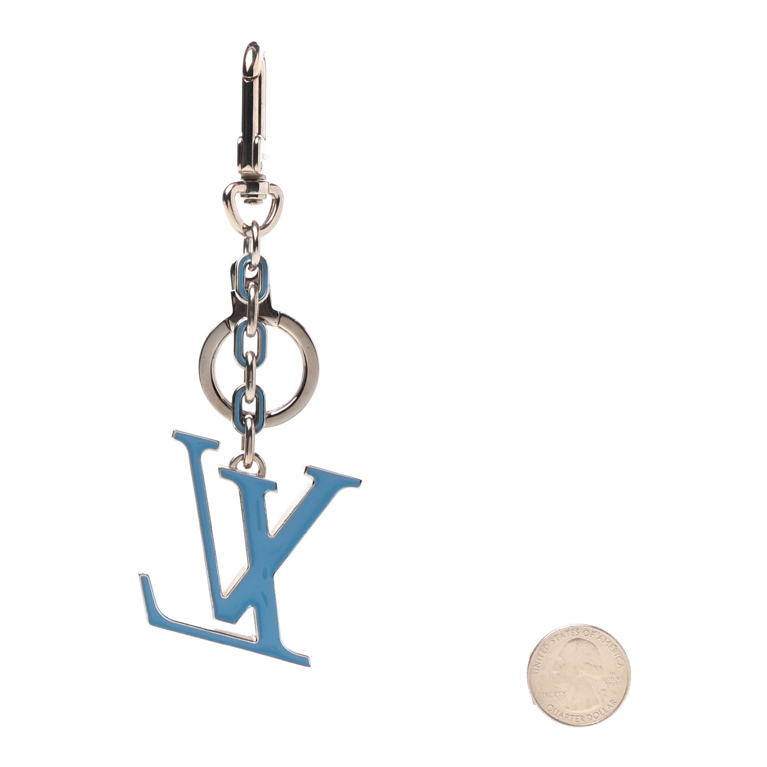 Louis Vuitton Metal Palladiium Finish Lacquer LV Initiales Bag Charm Key Holder Blue 2 of 3