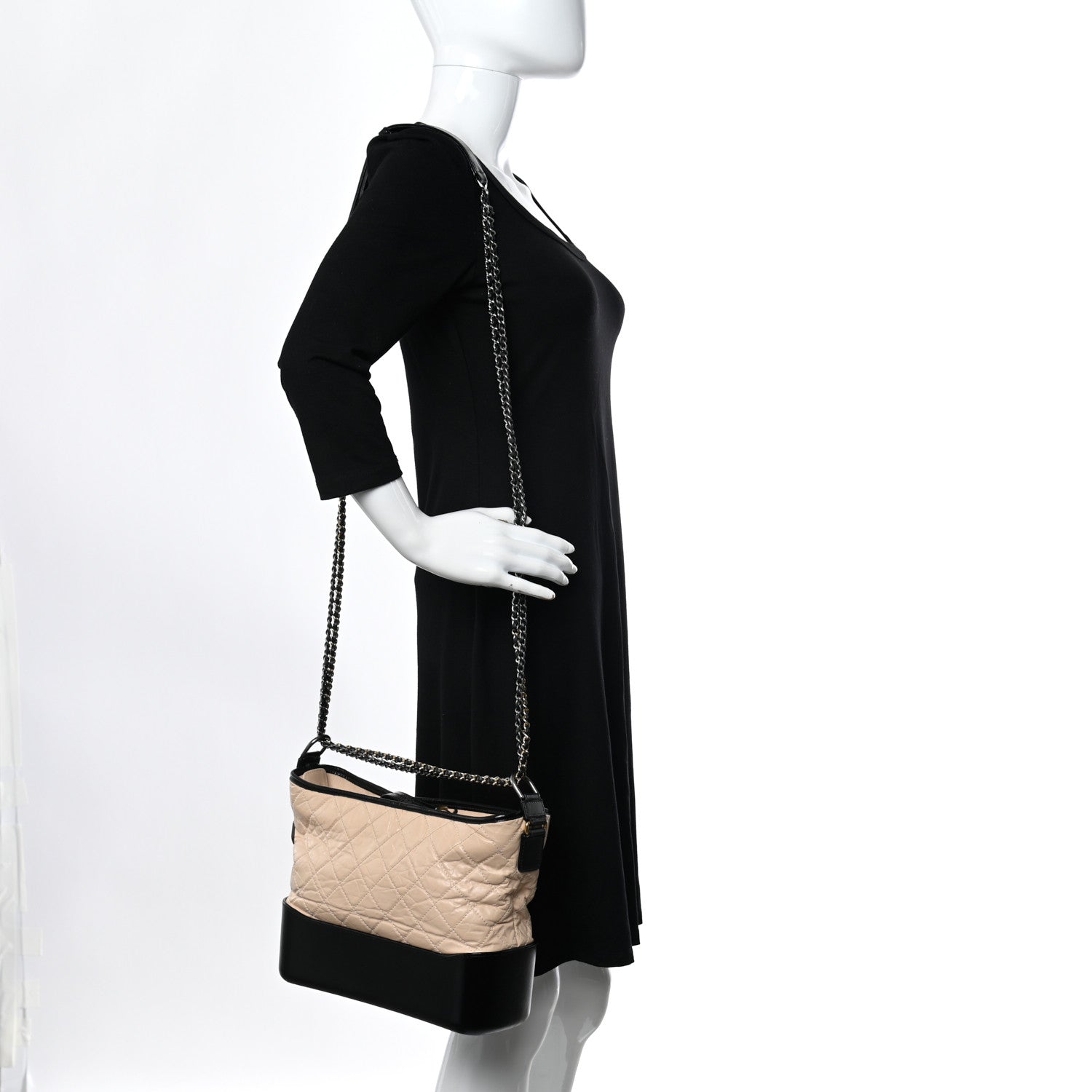 Chanel Aged Calfskin Quilted Medium Gabrielle Hobo Beige Black 2 of 14