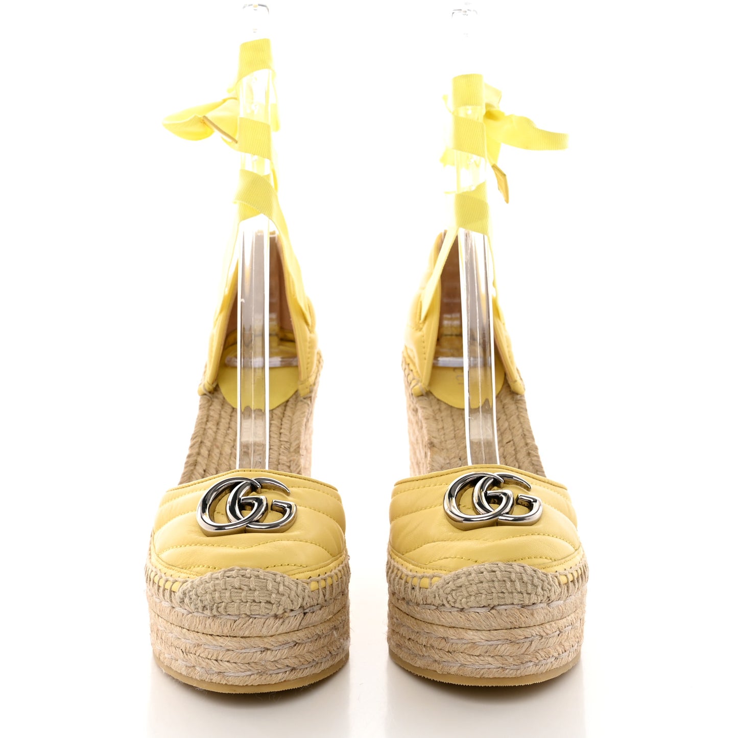 Nappa Matelasse GG Marmont Ankle Wrap Platform Espadrille Wedges 36.5 Banana