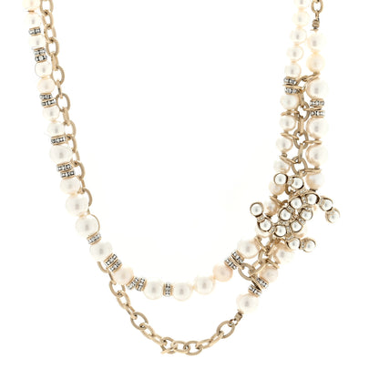 Chanel Pearl Crystal Nefertiti CC Short Necklace Gold Grey 1 of 3