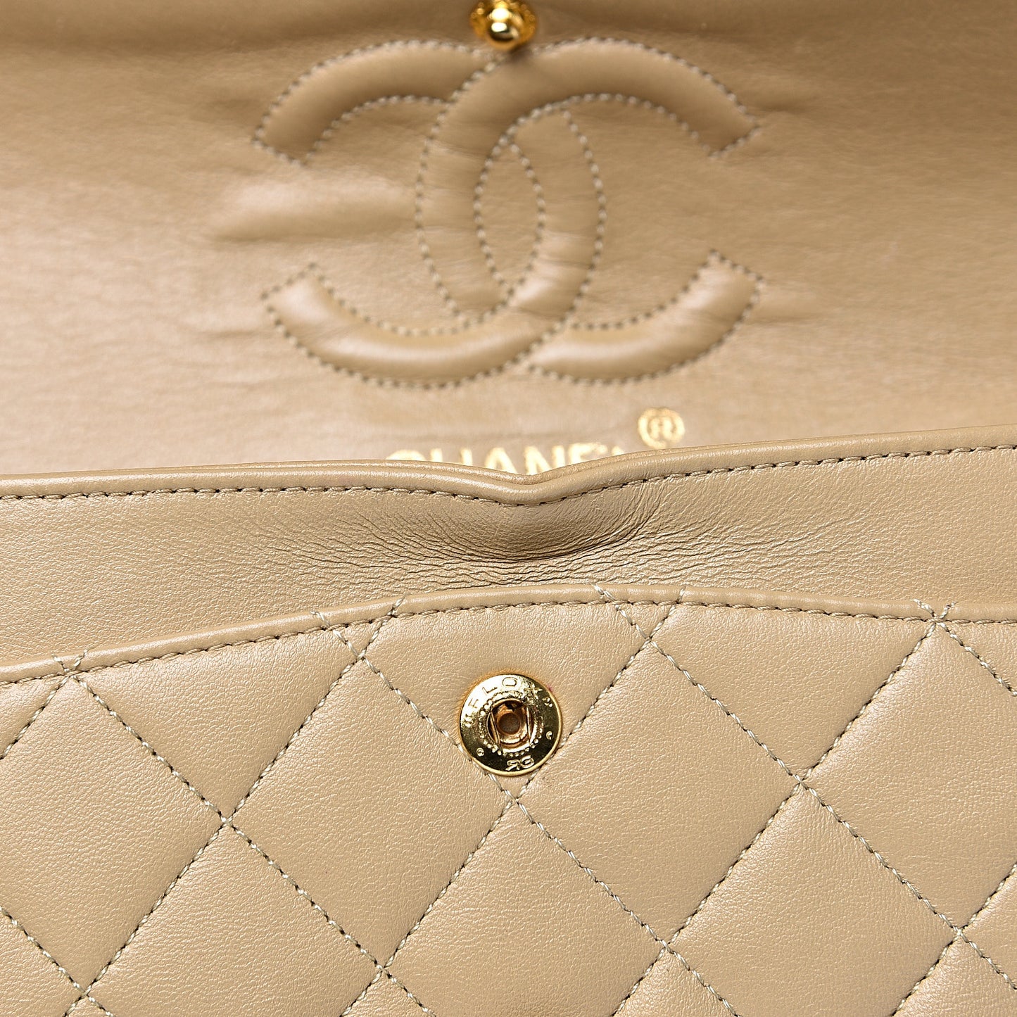 Lambskin Quilted Small Double Flap Beige