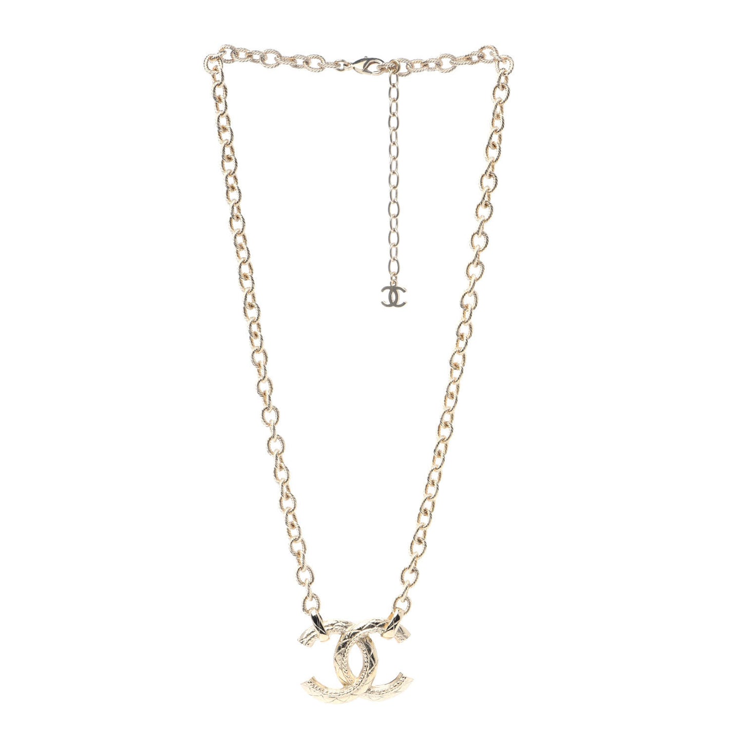 Metal Quilted CC Necklace Gold