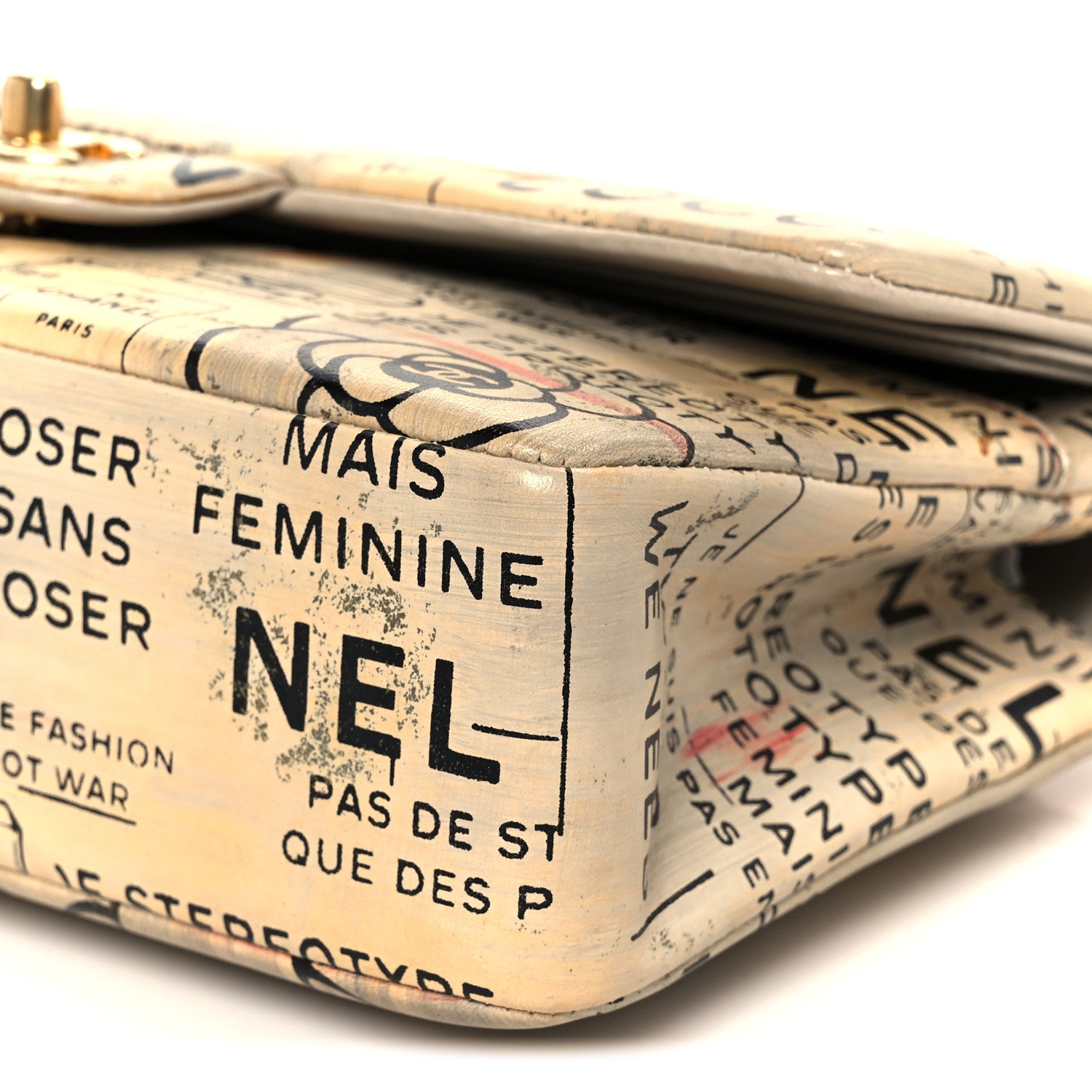 Chanel Lambskin Painted Feministe Newsprint Medium Double Flap