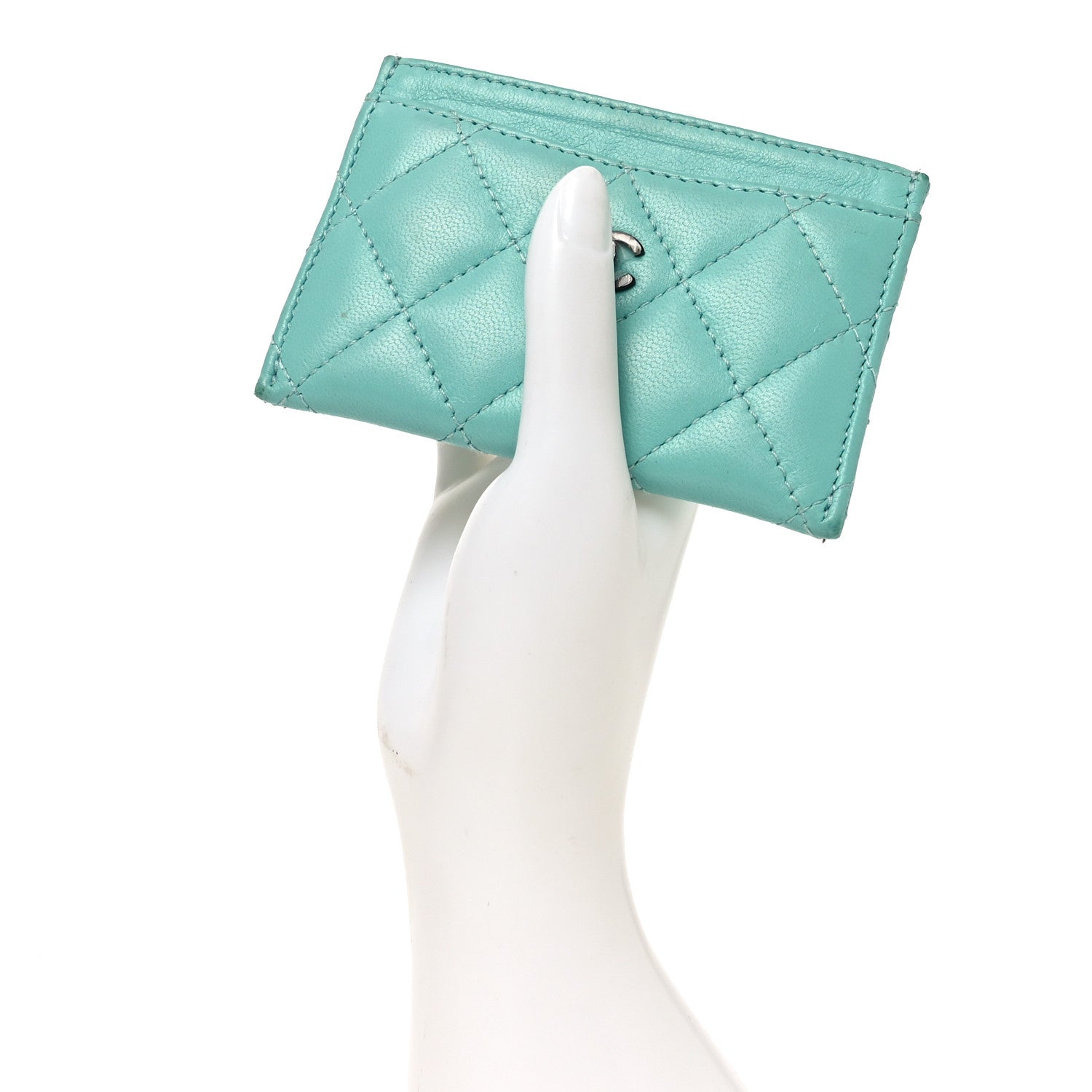 Chanel Lambskin Quilted Card Holder Turquoise 2 of 9