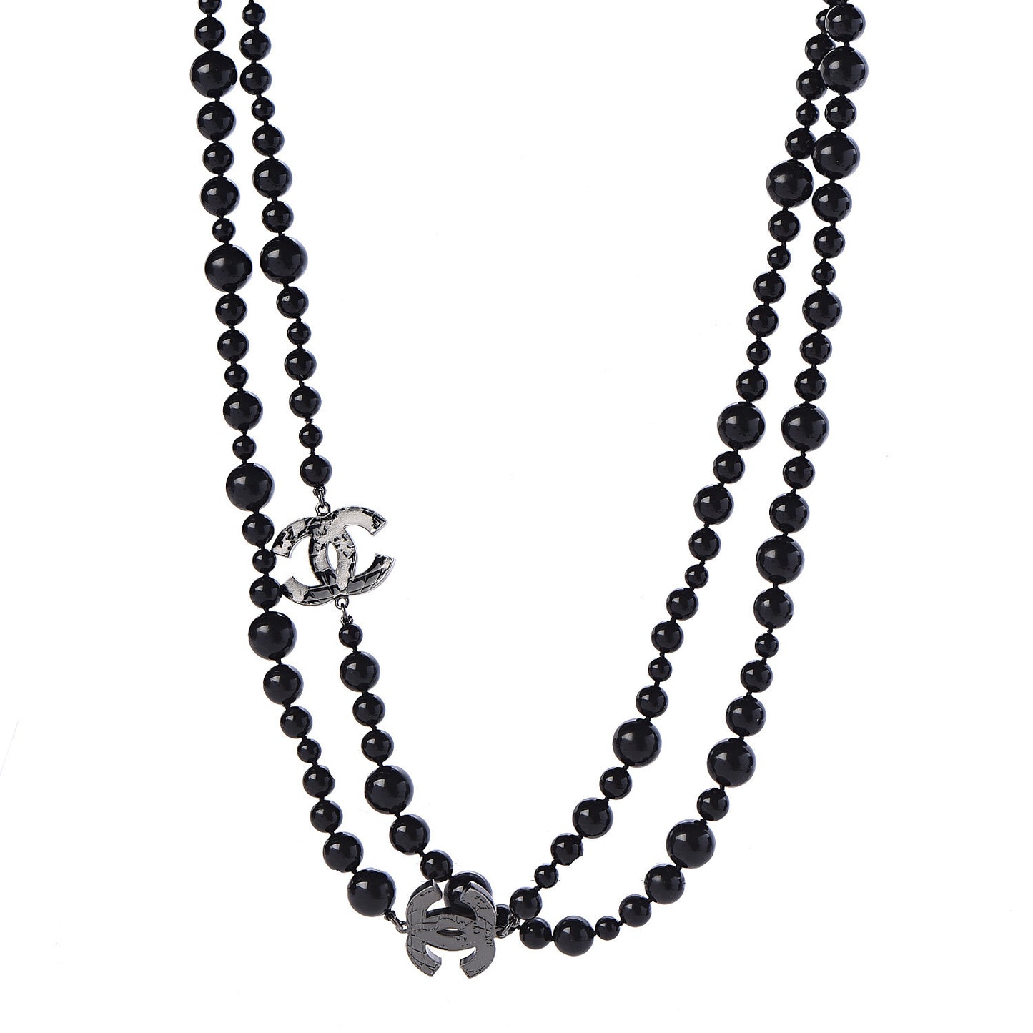 Resin Enamel Beaded CC Map Long Necklace Ruthenium Black