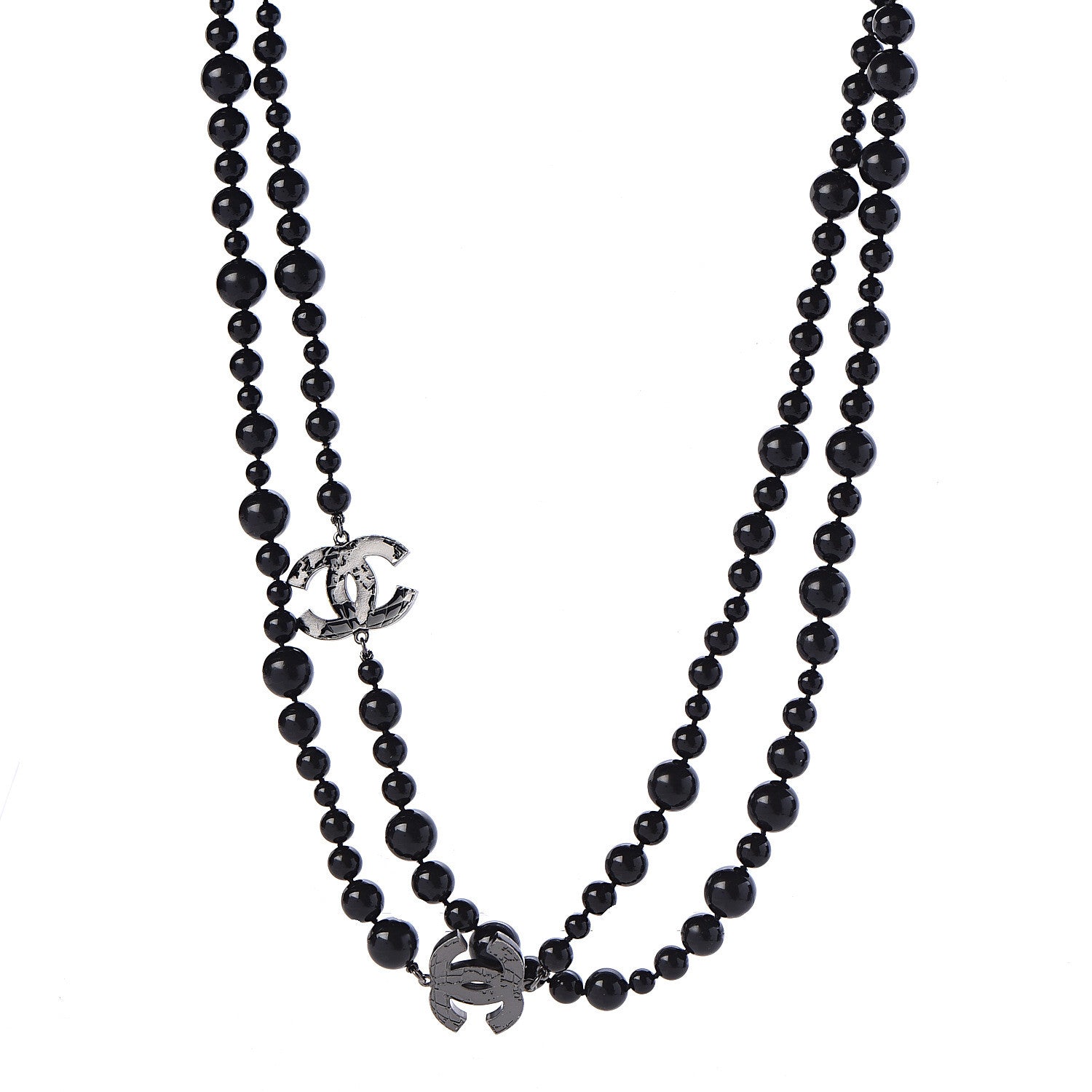 Chanel Resin Enamel Beaded CC Map Long Necklace Ruthenium Black 1 of 5