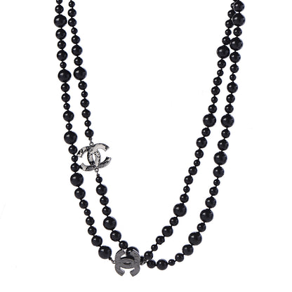 Chanel Resin Enamel Beaded CC Map Long Necklace Ruthenium Black 1 of 5