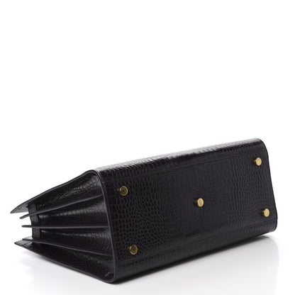 Saint Laurent Calfskin Crocodile Embossed Small Sac De Jour Prune 4 of 9