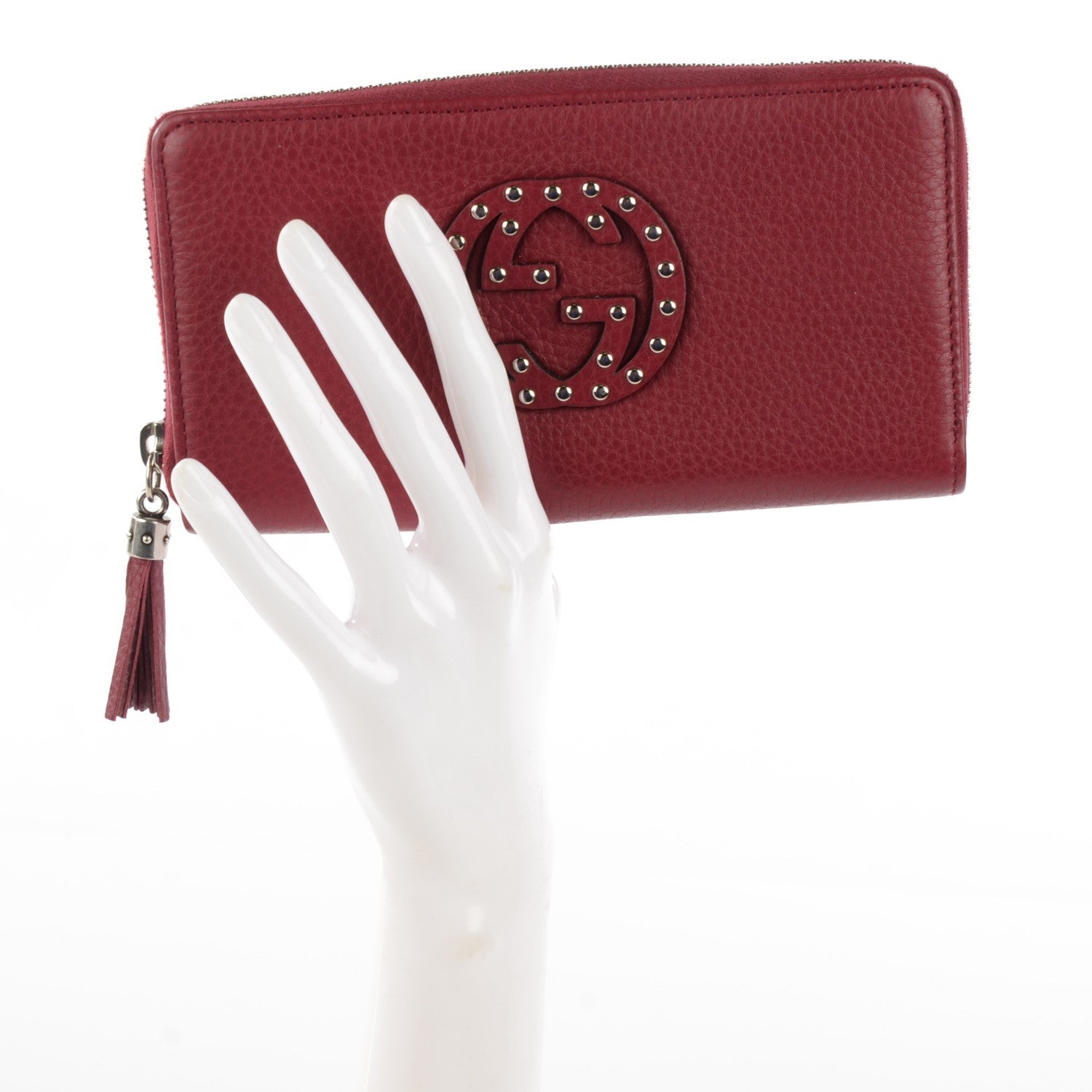 Gucci Pebbled Calfskin Studded Soho Zip Around Wallet Soft Burgundy 2 of 8