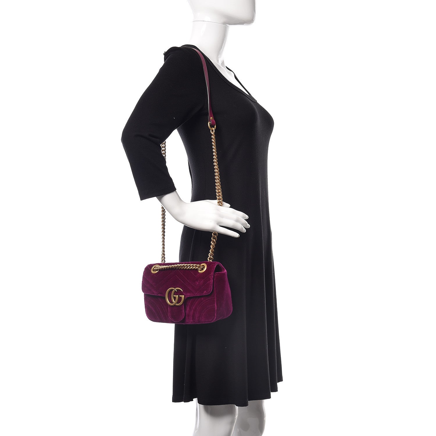 Gucci Velvet Matelasse Mini GG Marmont Shoulder Bag Fuchsia Violet Cyclamen 2 of 10