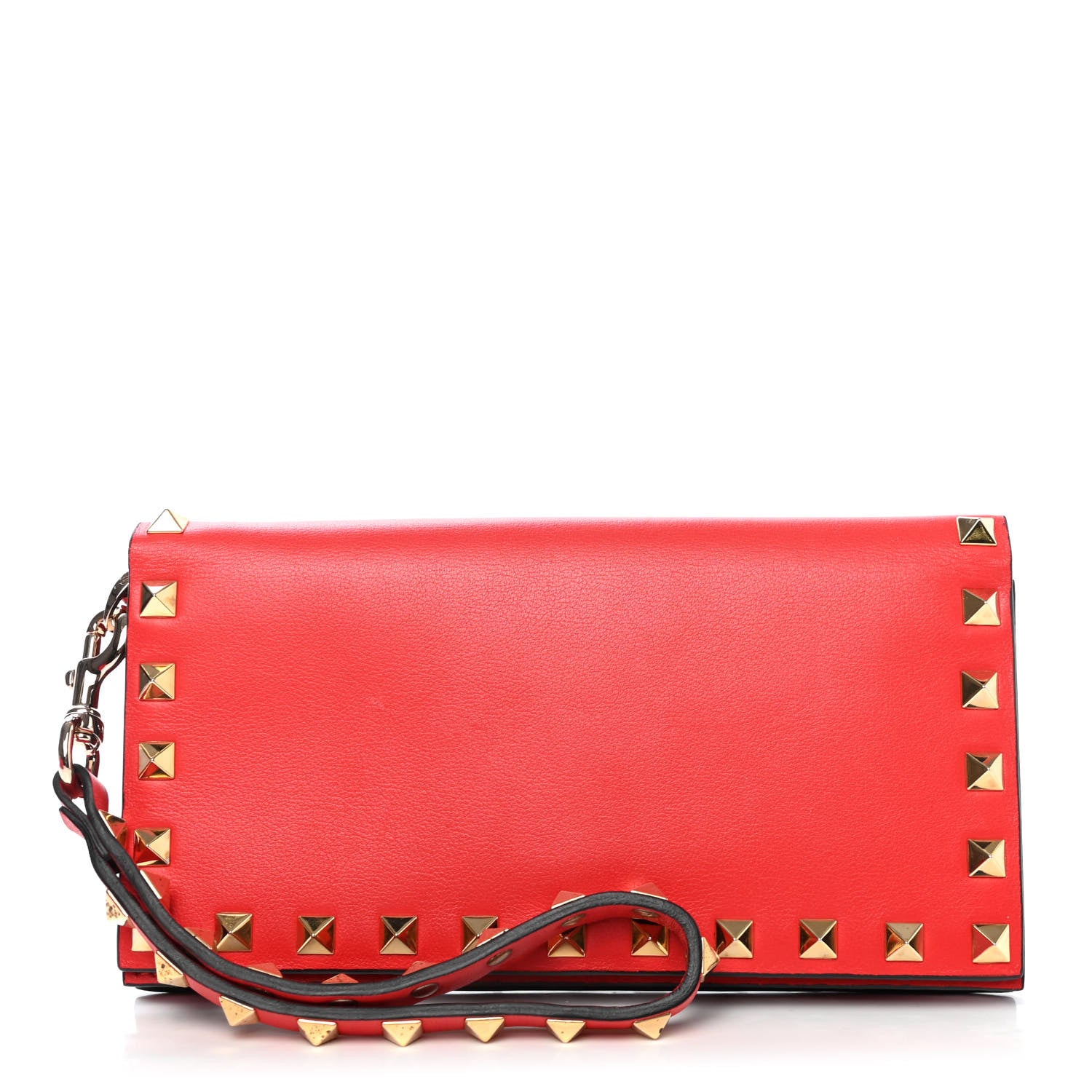 Valentino Garavani Vitello Rockstud Wristlet Wallet Deep Orange 1 of 4