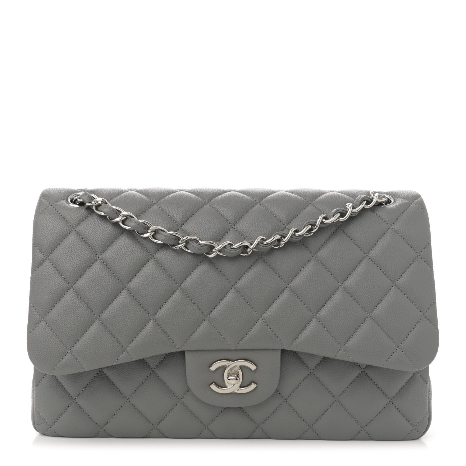 Chanel Caviar Quilted Jumbo Double Flap Grey 1 of 12
