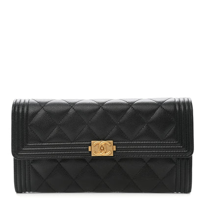Chanel Caviar Quilted Large Boy Gusset Flap Wallet Black 1 of 9