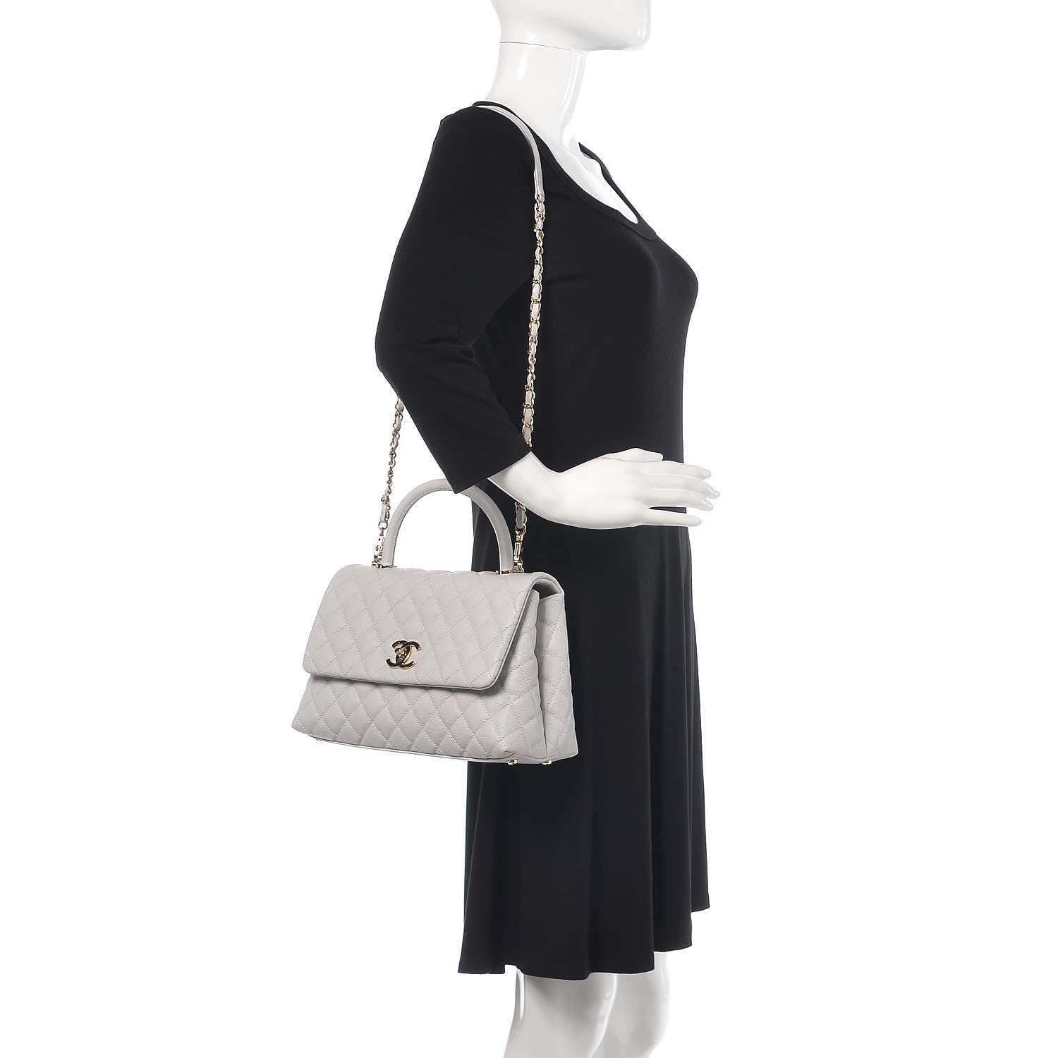 Chanel Caviar Quilted Small Coco Handle Flap Light Grey 2 of 9