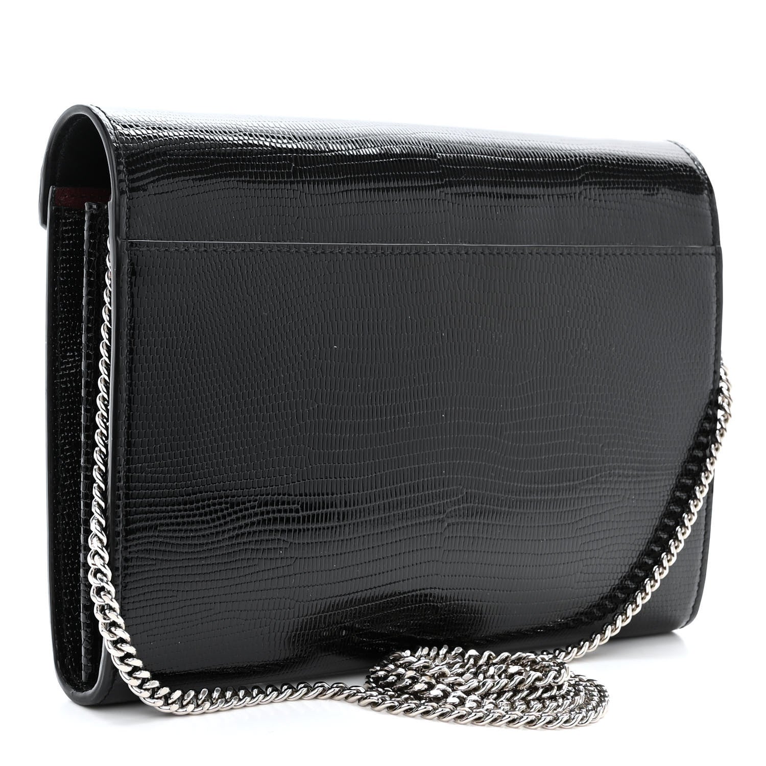 Saint Laurent Calfskin Lizard Embossed Monogram Cassandra Chain Wallet Black 3 of 13