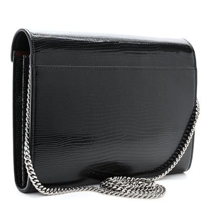 Saint Laurent Calfskin Lizard Embossed Monogram Cassandra Chain Wallet Black 3 of 13