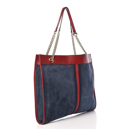 Gucci Suede Calfskin Large Rajah Chain Tote New Blue Romantic Cherry 3 of 16