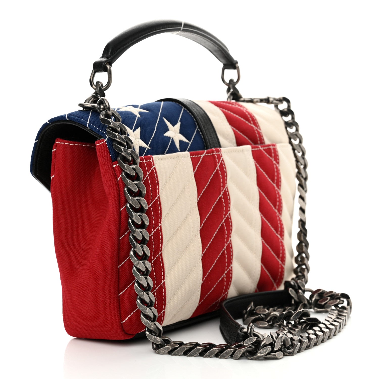 Saint Laurent Canvas Matelasse Chevron American Flag Monogram Medium College Bag Red Blue 3 of 11