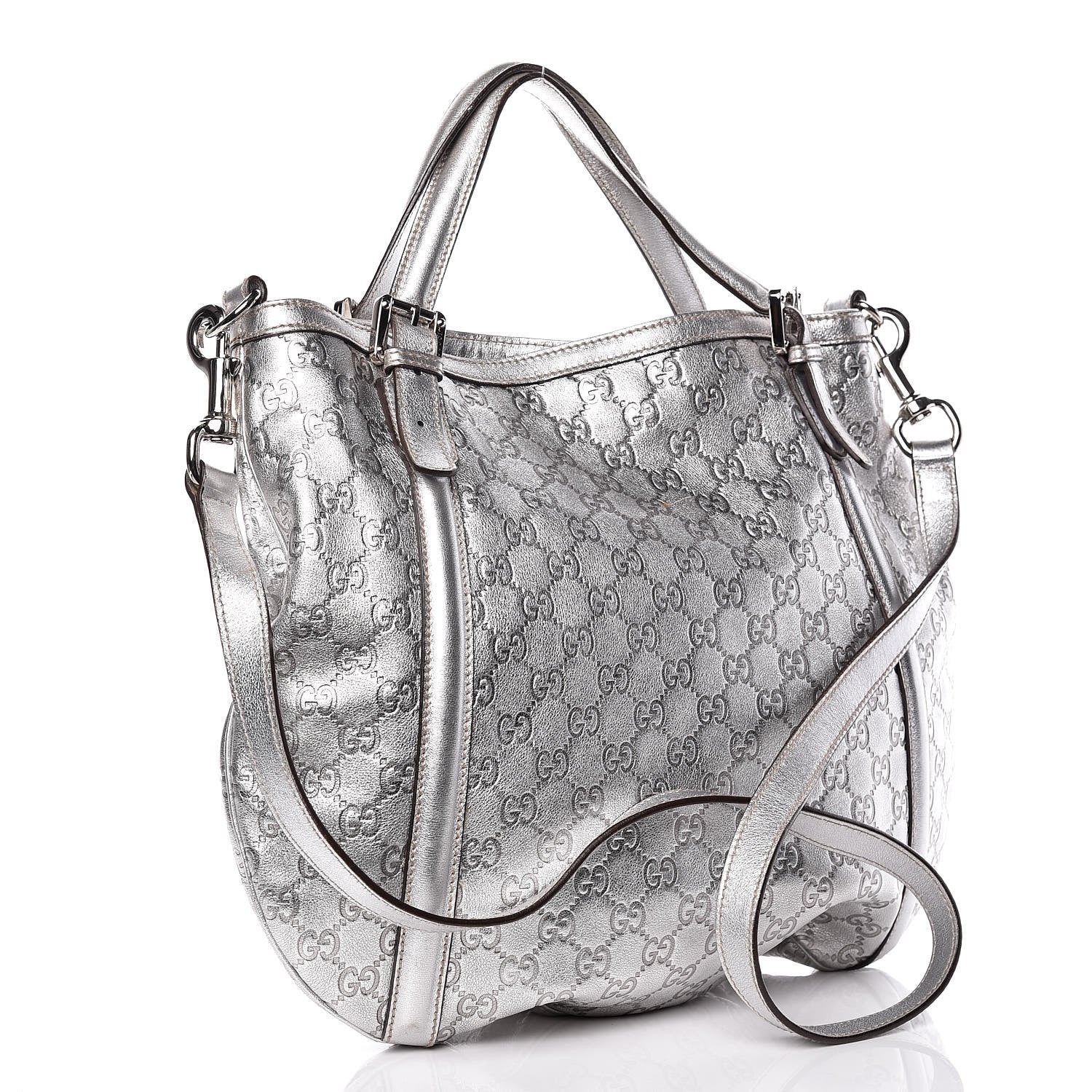 Gucci Metallic Guccissima Medium Britt Tote Silver 3 of 11