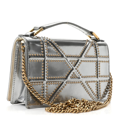 Christian Dior Metallic Patent Studded Diorama Top Handle Wallet on Chain Pouch Silver 4 of 11