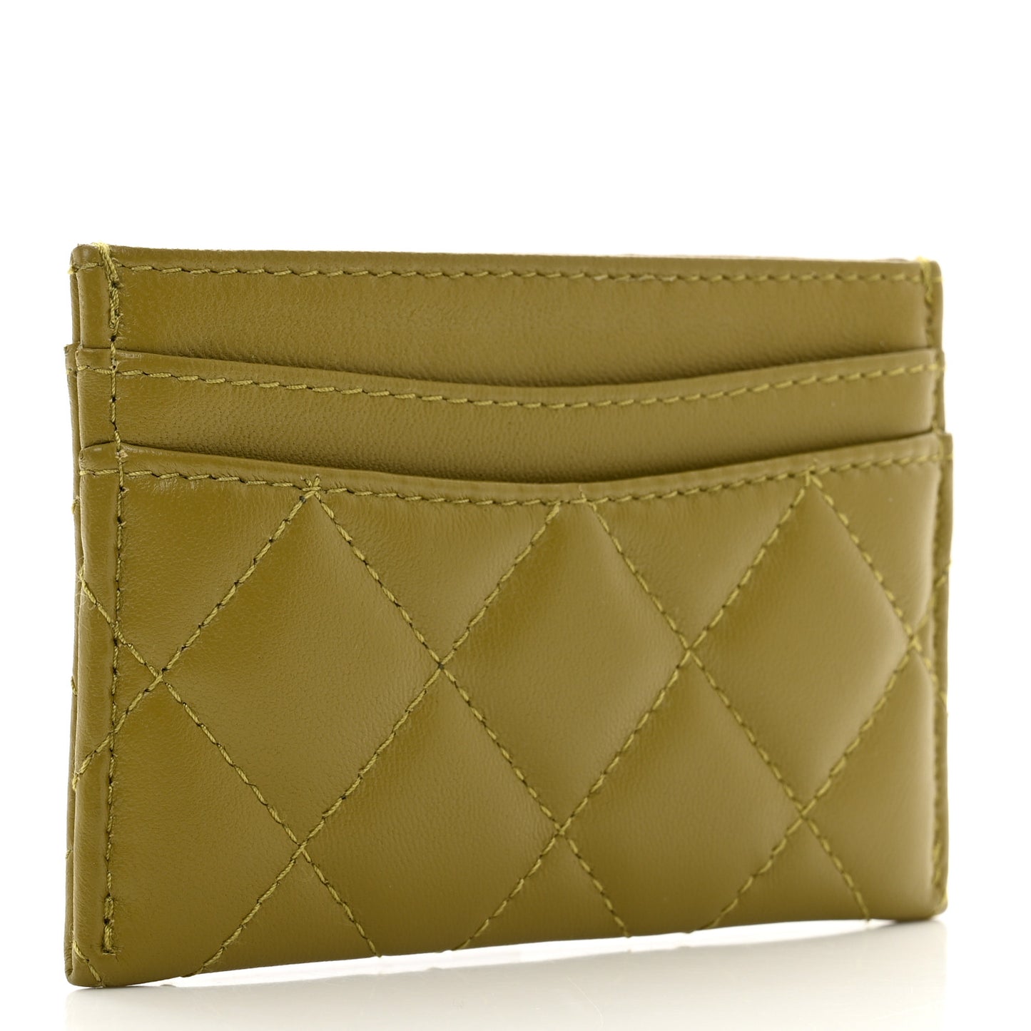 Lambskin Quilted Card Holder Light Green