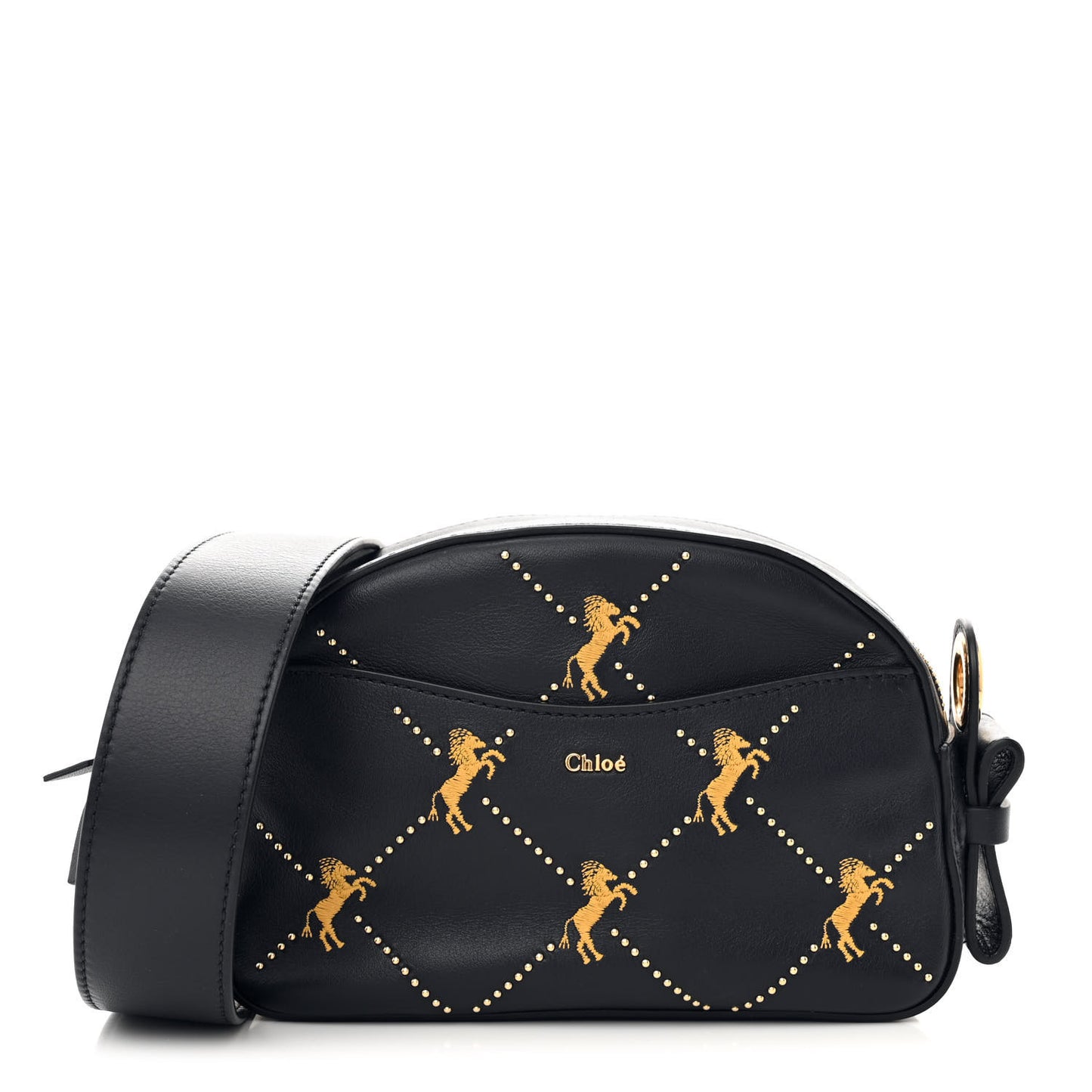 Smooth Calfskin Little Horses Embroidered Shoulder Bag Black
