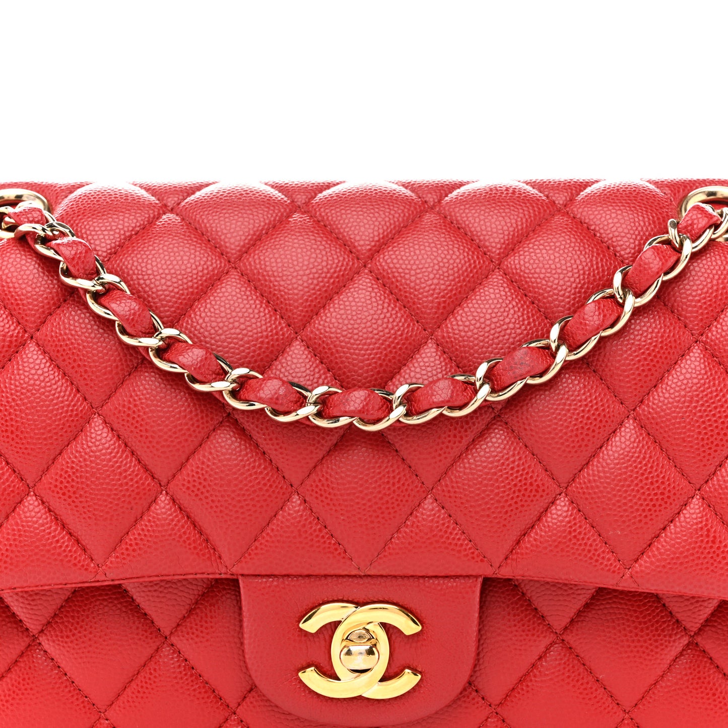 Caviar Quilted Medium Double Flap Red
