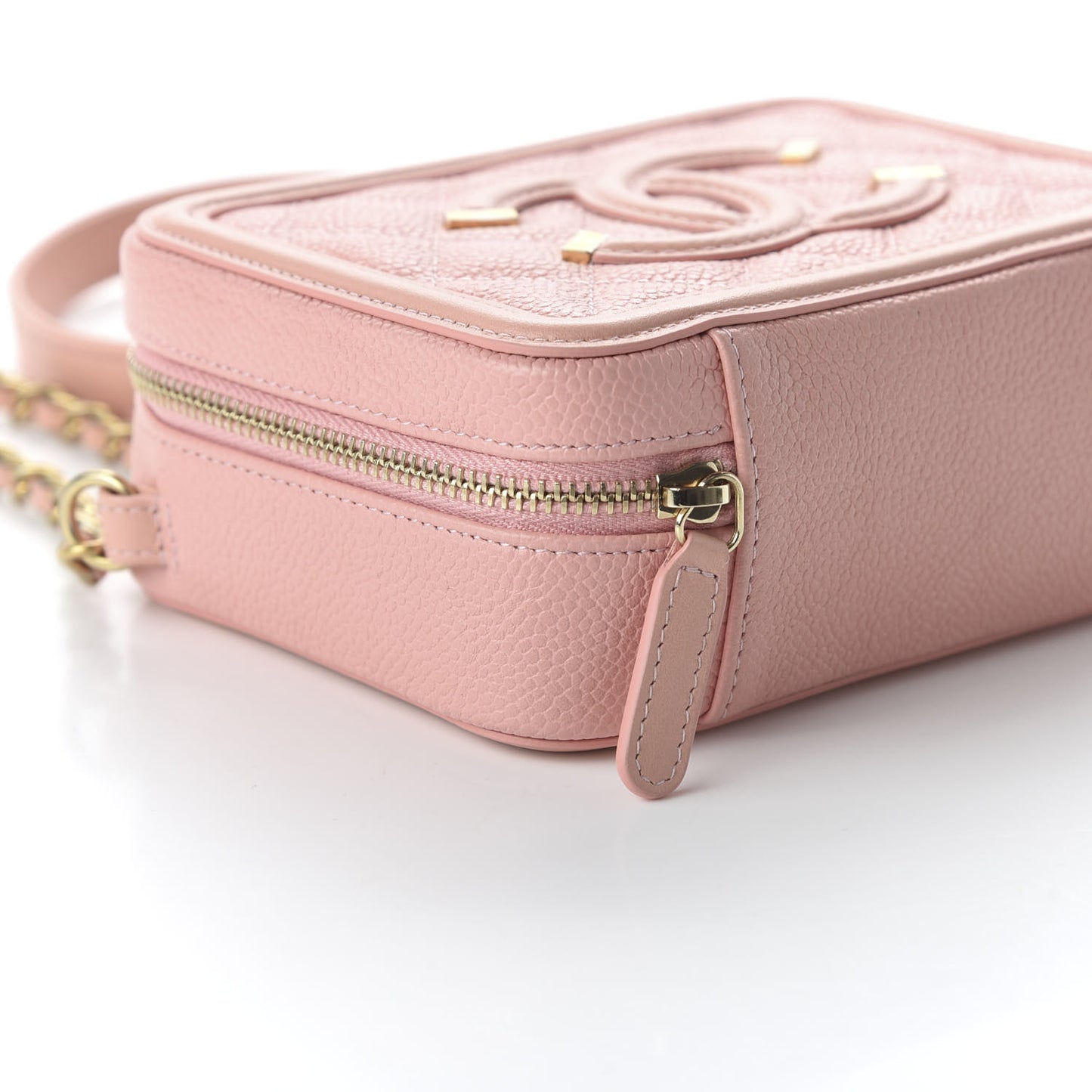 Caviar Quilted Filigree Vanity Clutch With Chain Pink