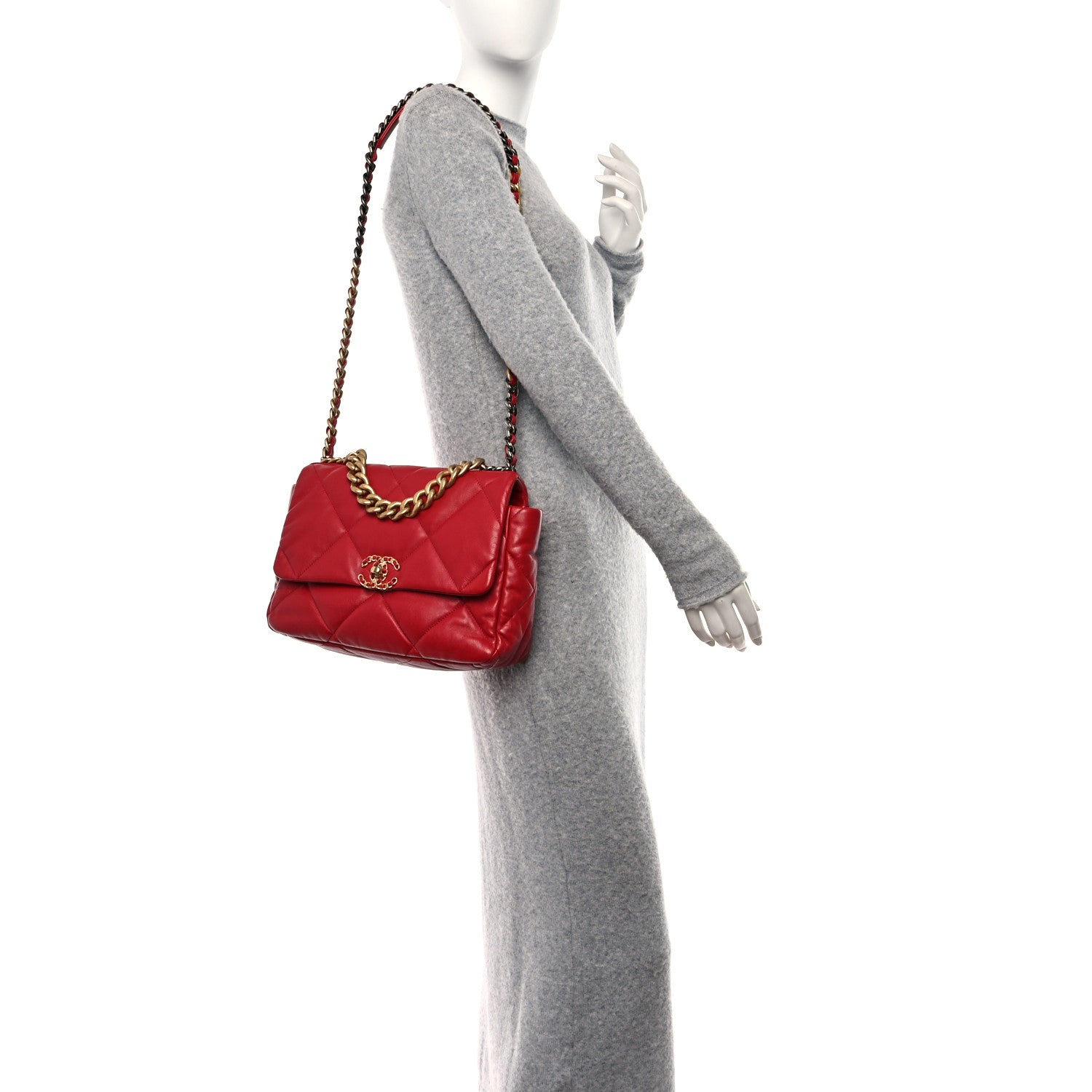 Chanel Goatskin Quilted Large Chanel 19 Flap Red 2 of 10