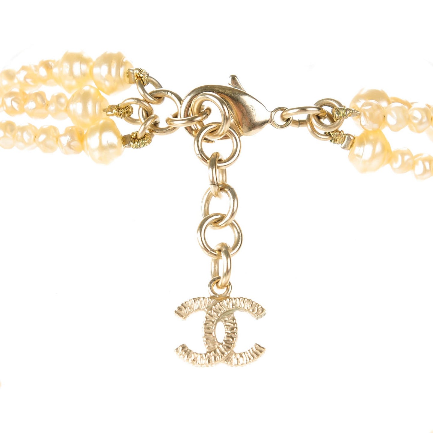 Irregular Pearl CC Multi Strand Necklace Gold