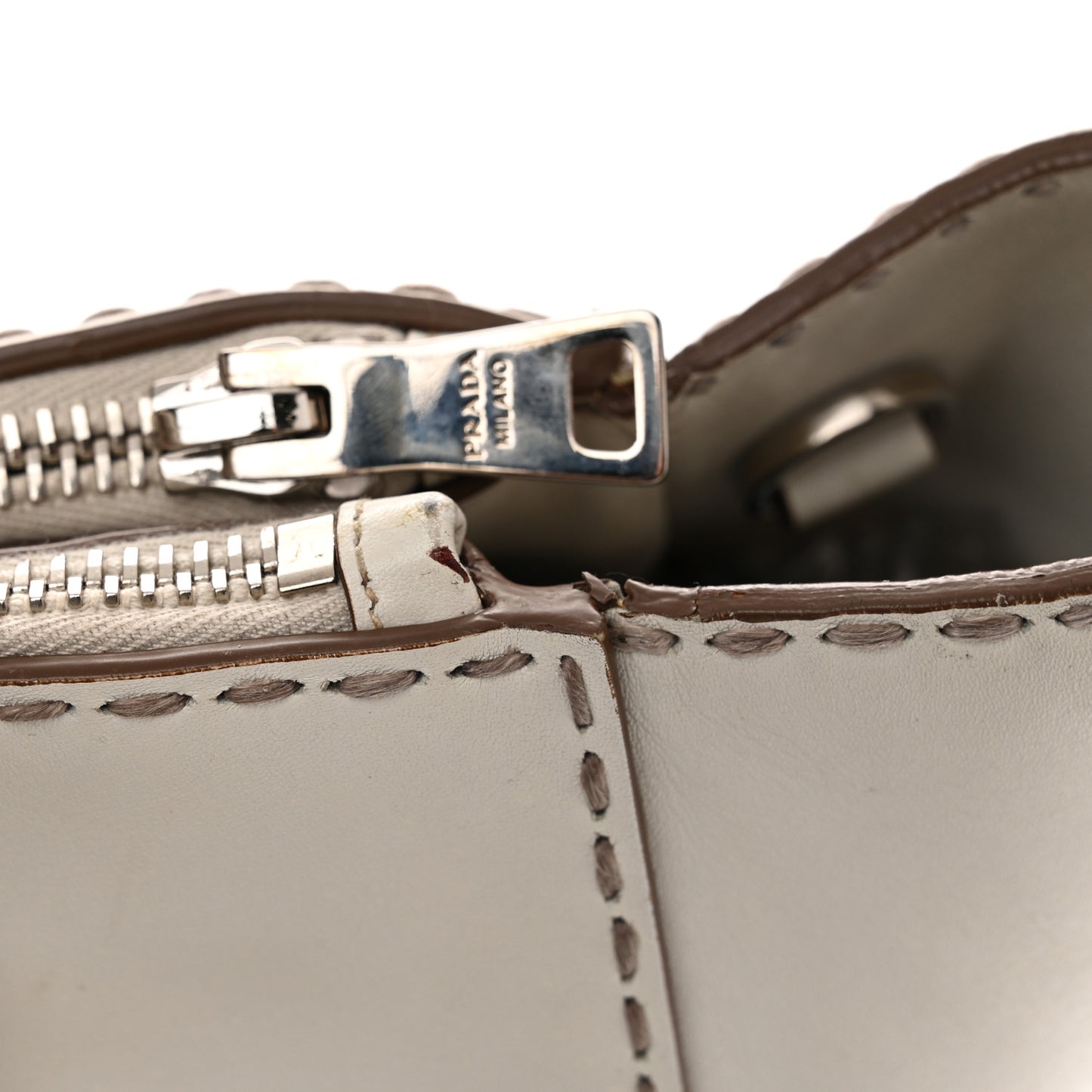 City Calf Small Hand Stitched Galleria Double Zip Tote White
