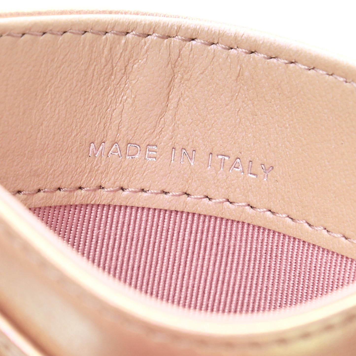 Iridescent Calfskin Quilted Card Holder Pink