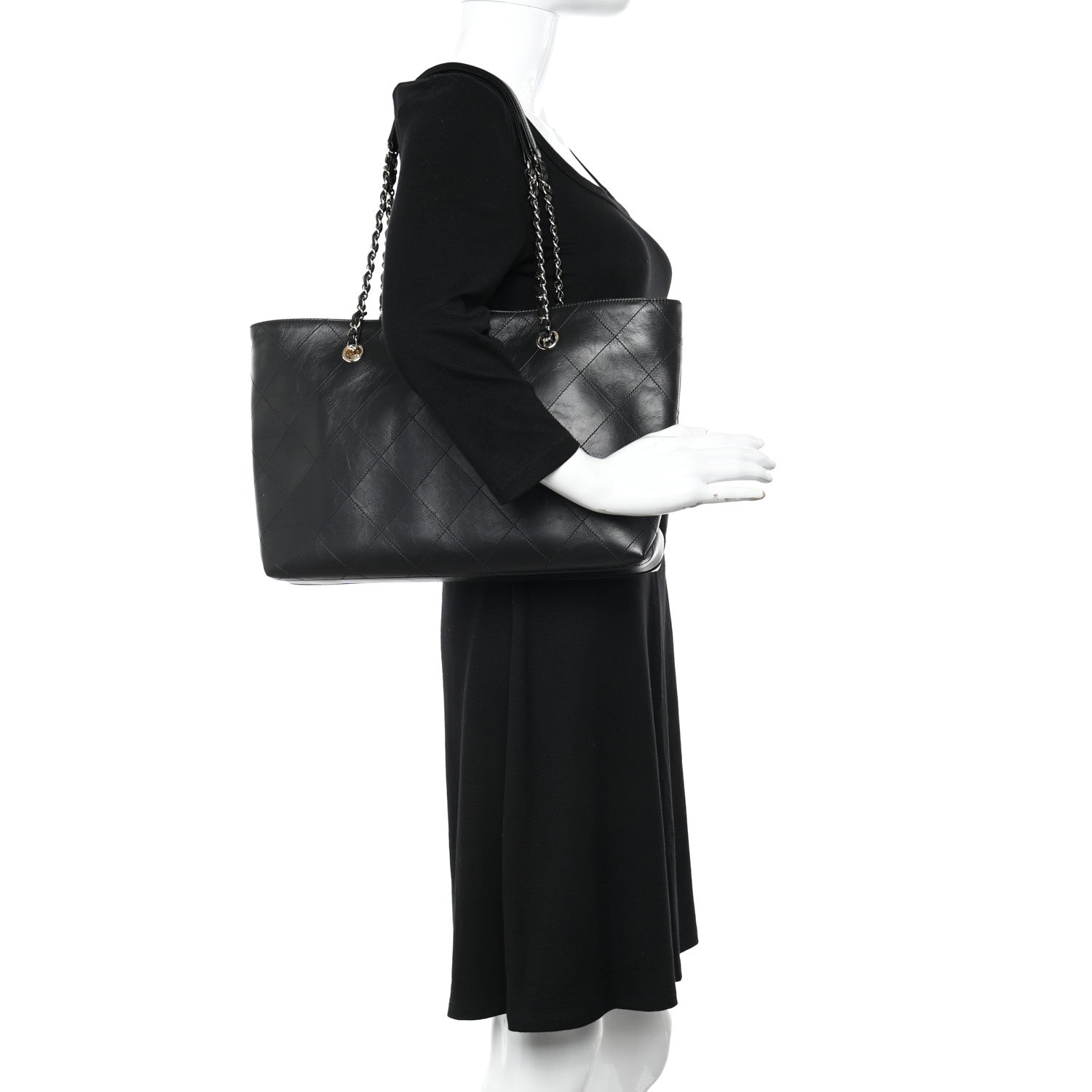Chanel Glazed Calfskin Stitched Shopping Tote Black 2 of 12
