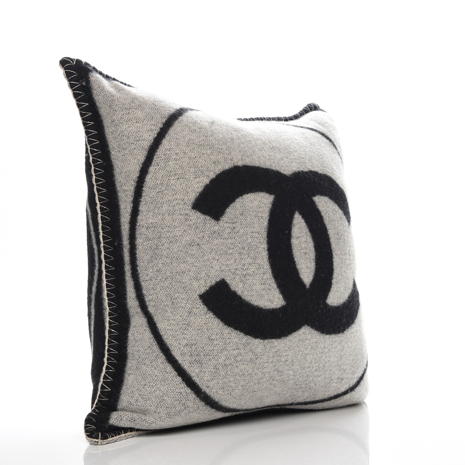 Chanel Merino Wool Cashmere CC Pillow Black Beige 3 of 7
