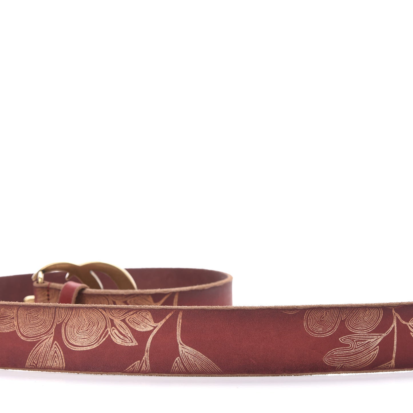 Faded Calfskin Leaf Print Double G 40mm Belt 95 38 Hibiscus Red Gold
