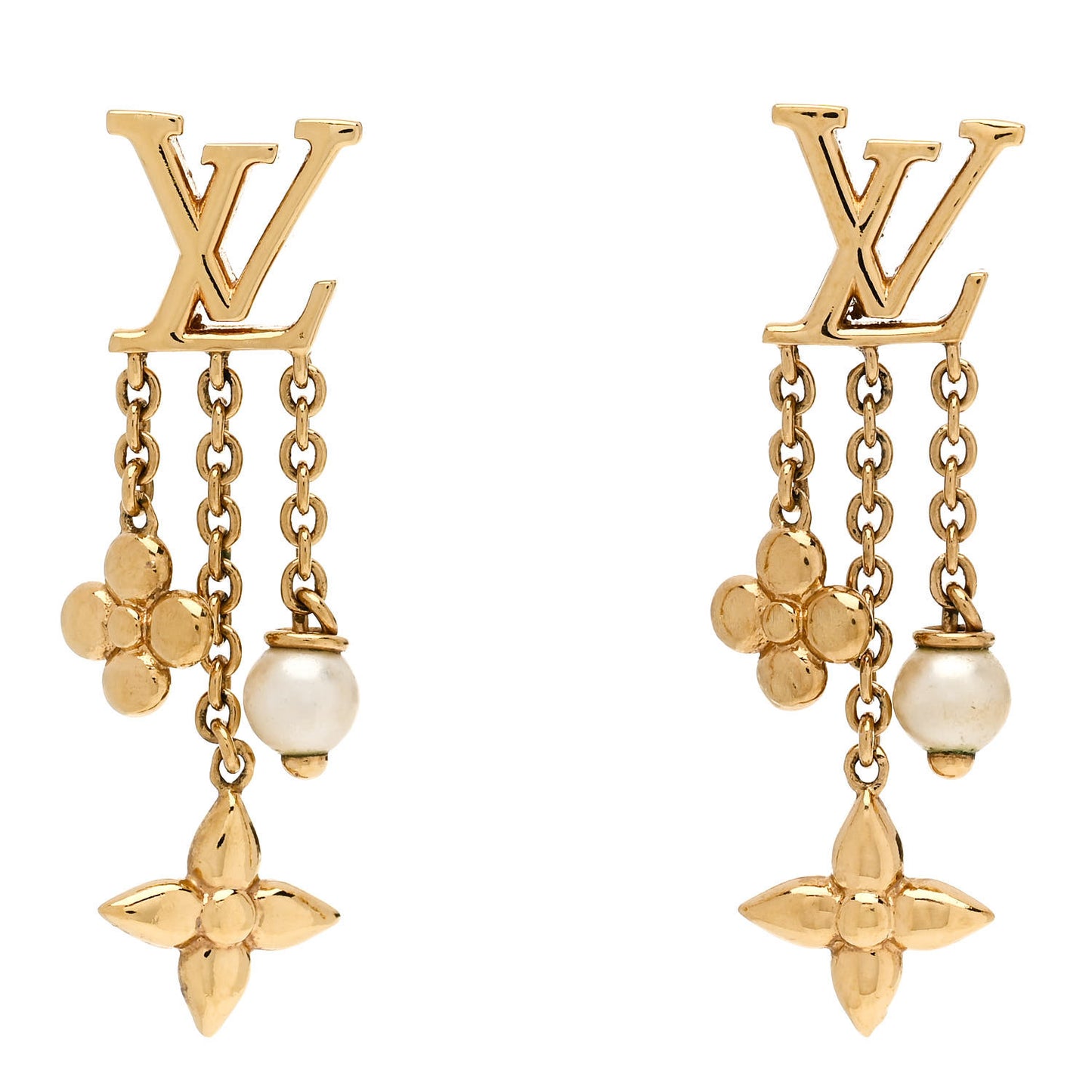 Metal Pearl LV Louisa Drop Earrings Gold