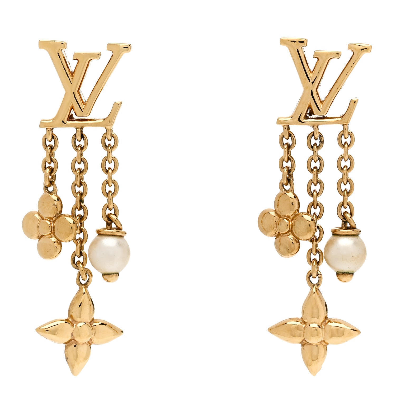 Louis Vuitton Metal Pearl LV Louisa Drop Earrings Gold 1 of 4