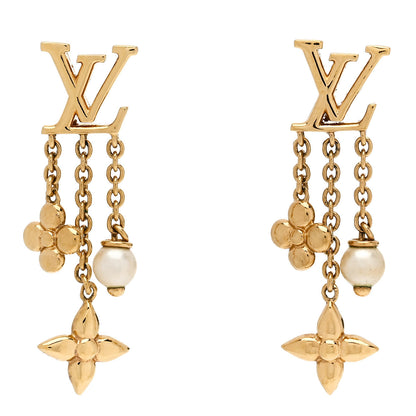 Louis Vuitton Metal Pearl LV Louisa Drop Earrings Gold 1 of 4