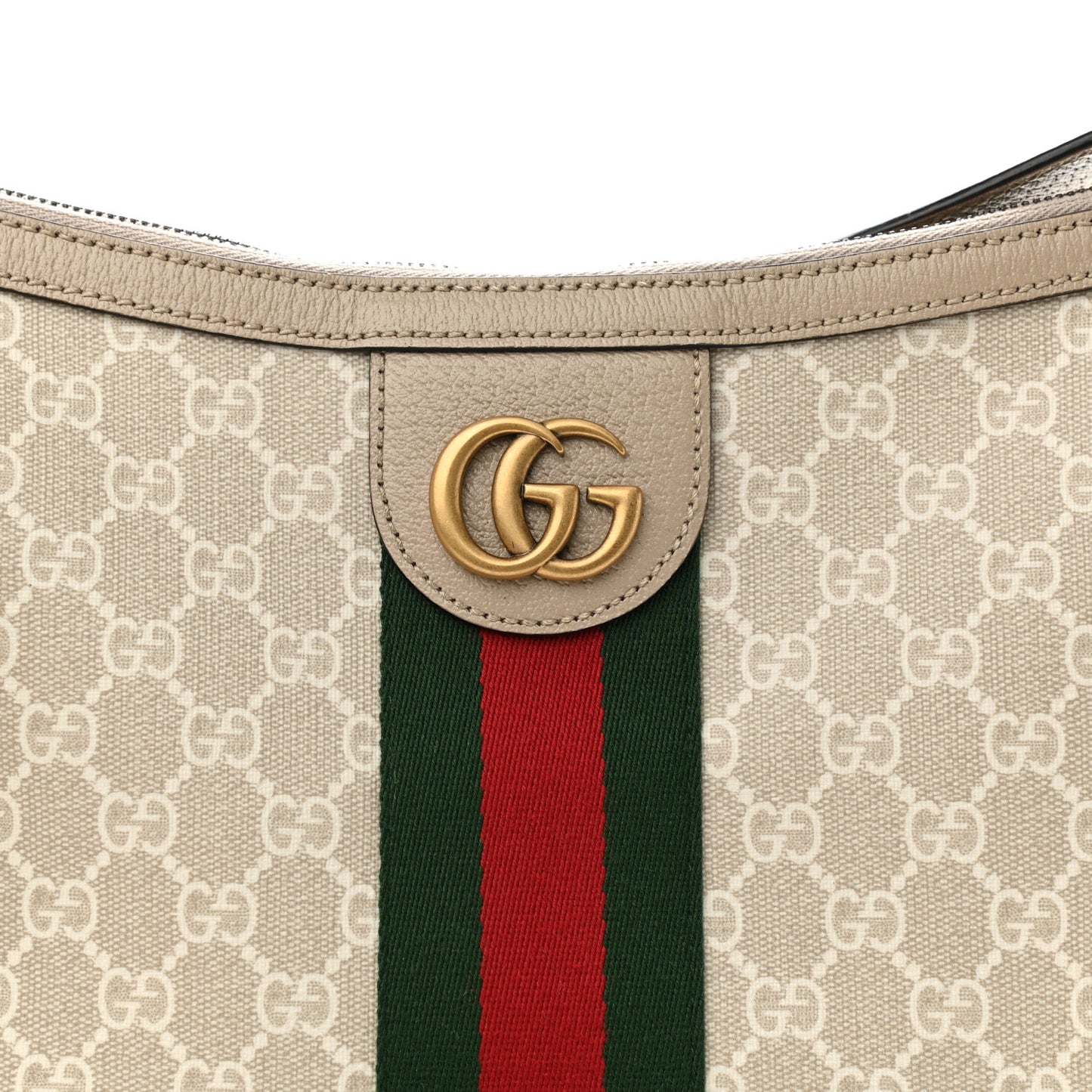 GG Supreme Monogram Textured Dollar Calfskin Web Small Ophidia Half Moon Hobo Beige Mystic White Oatmeal