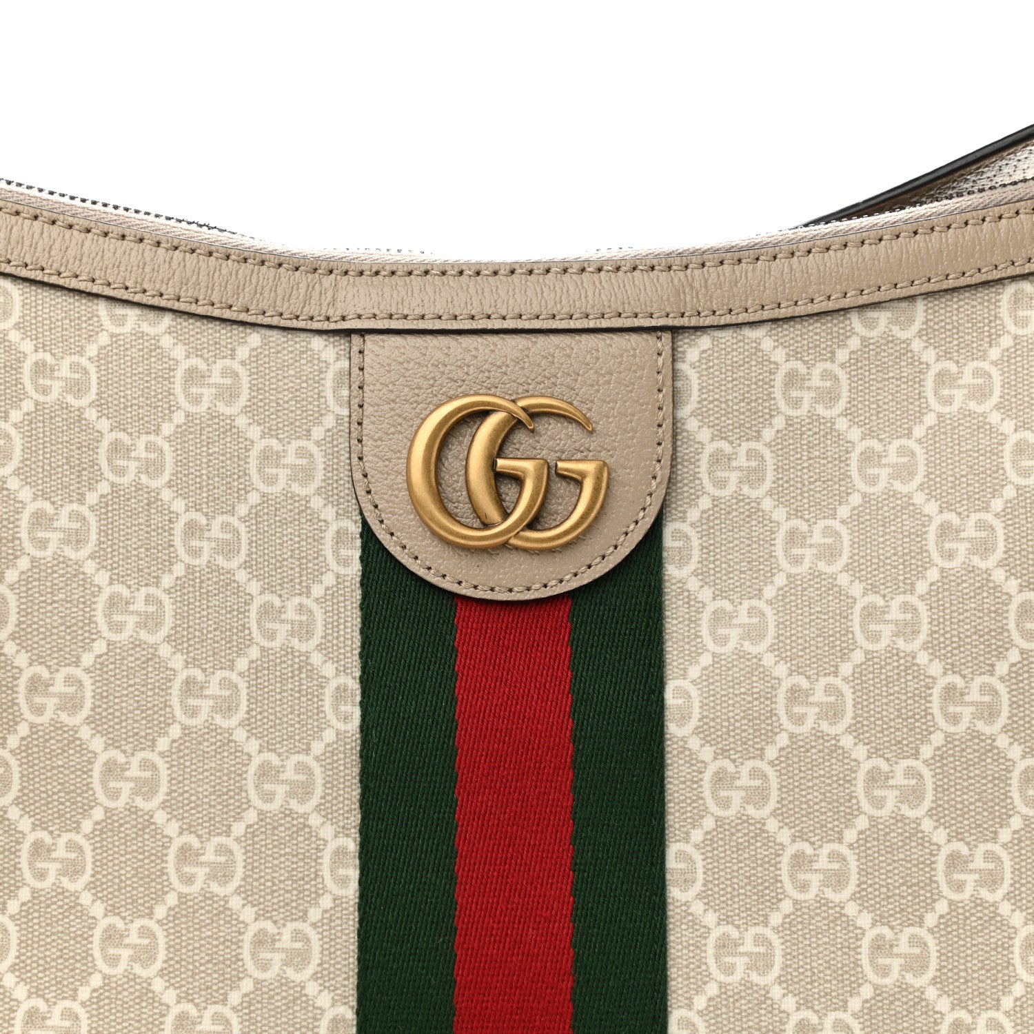 Gucci GG Supreme Monogram Textured Dollar Calfskin Web Small Ophidia Half Moon Hobo Beige Mystic White Oatmeal 8 of 10
