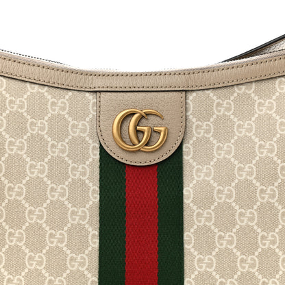 Gucci GG Supreme Monogram Textured Dollar Calfskin Web Small Ophidia Half Moon Hobo Beige Mystic White Oatmeal 8 of 10